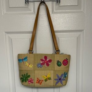 Y2K Tan Rosetti Woven Straw Butterfly Shoulder Bag